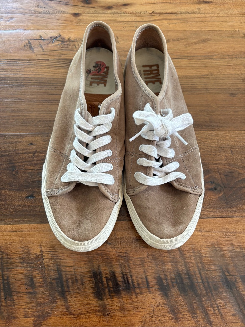 Frye Women's Low-Top Suede Sneakers in Light Tan with White Laces